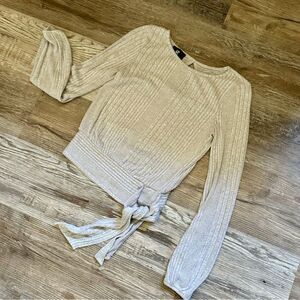 IZ Byer Oatmeal Ribbed Fleece Long Sleeve Top Cutout Back Size XS